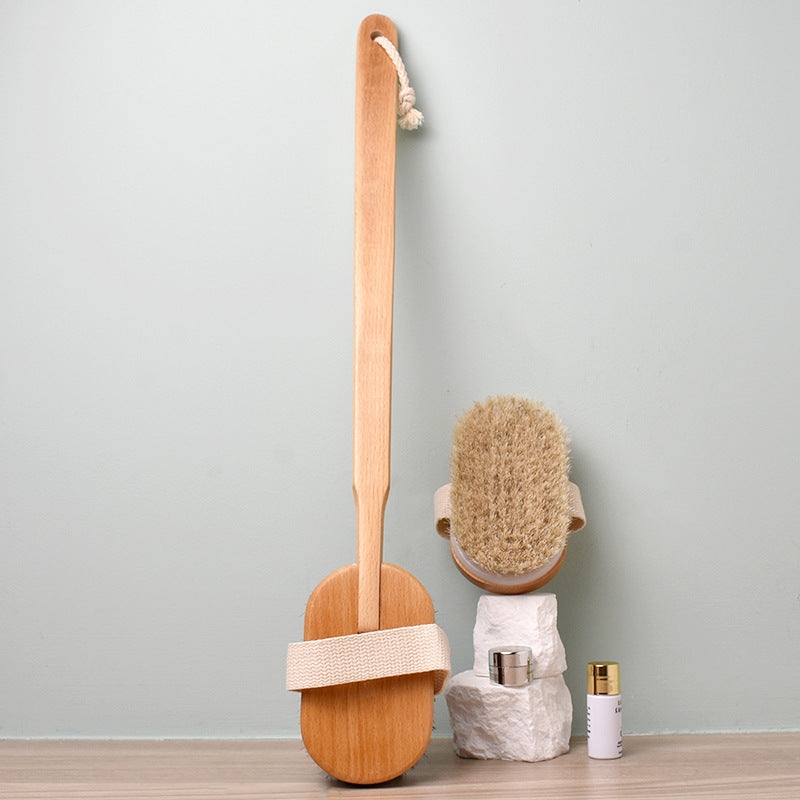 Removable Pig Bristle Bath Brush Exfoliating Body Dry Brushing Beech