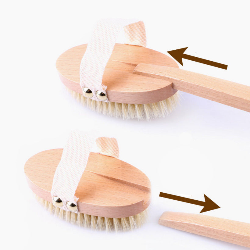 Removable Pig Bristle Bath Brush Exfoliating Body Dry Brushing Beech