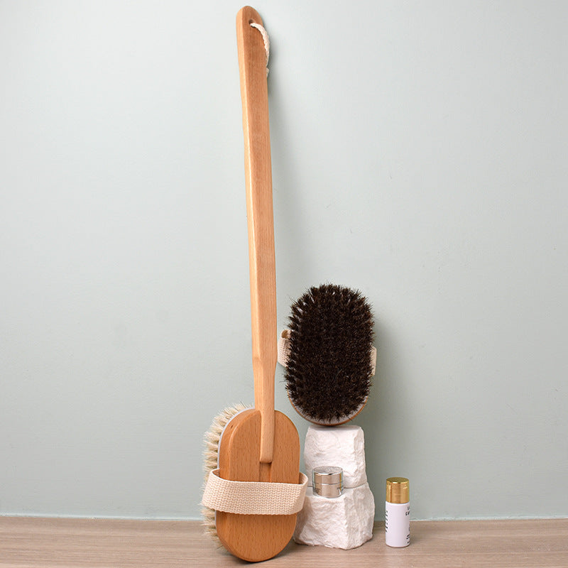Removable Pig Bristle Bath Brush Exfoliating Body Dry Brushing Beech