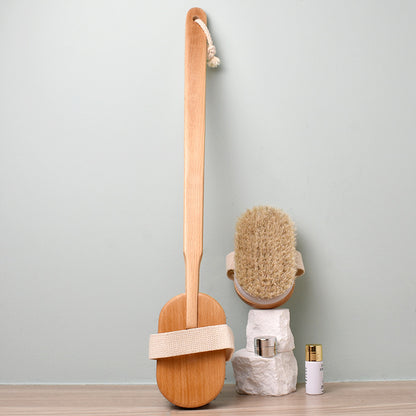 Removable Pig Bristle Bath Brush Exfoliating Body Dry Brushing Beech